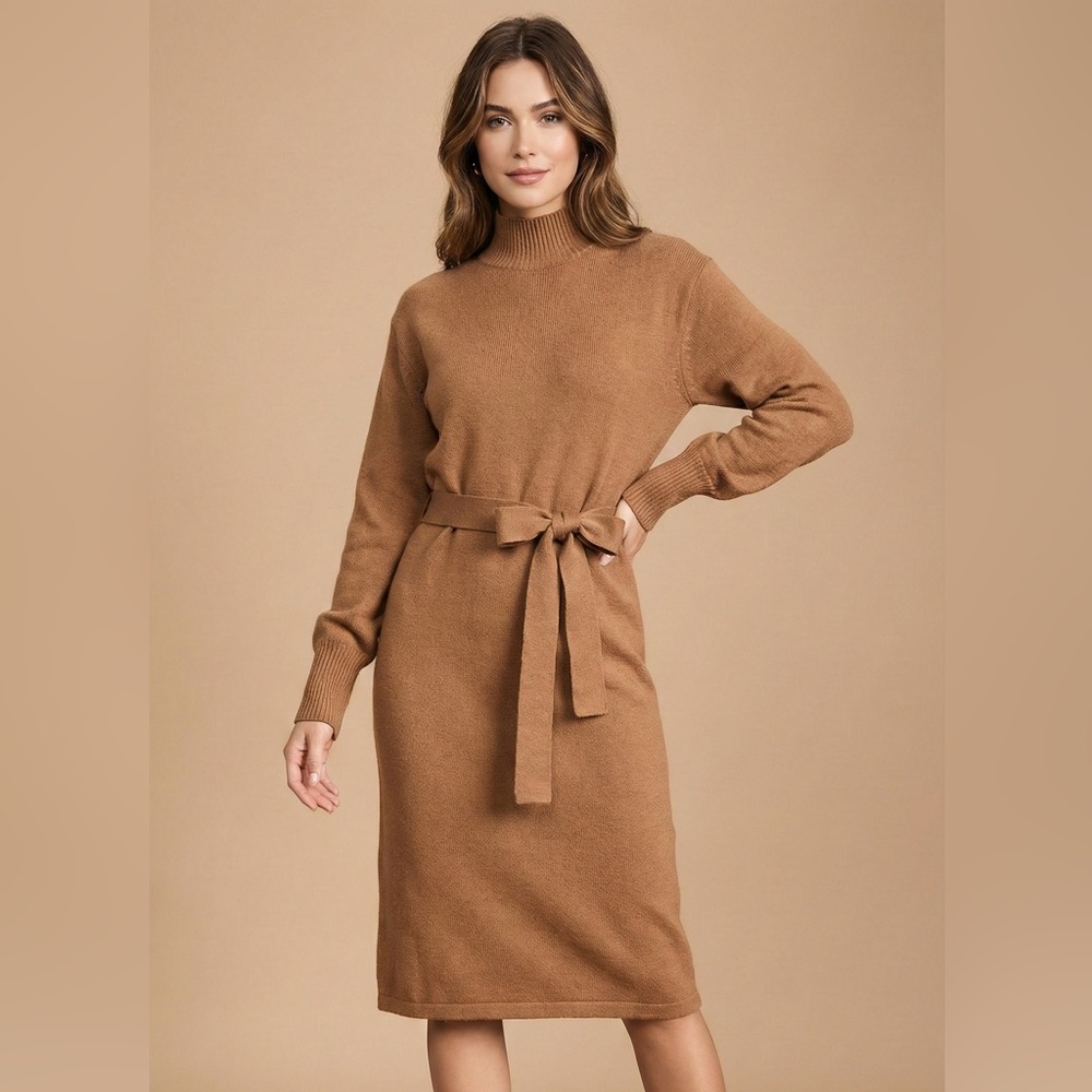 0317 - Banana Republic Tan Long Sleeve Knit Dress